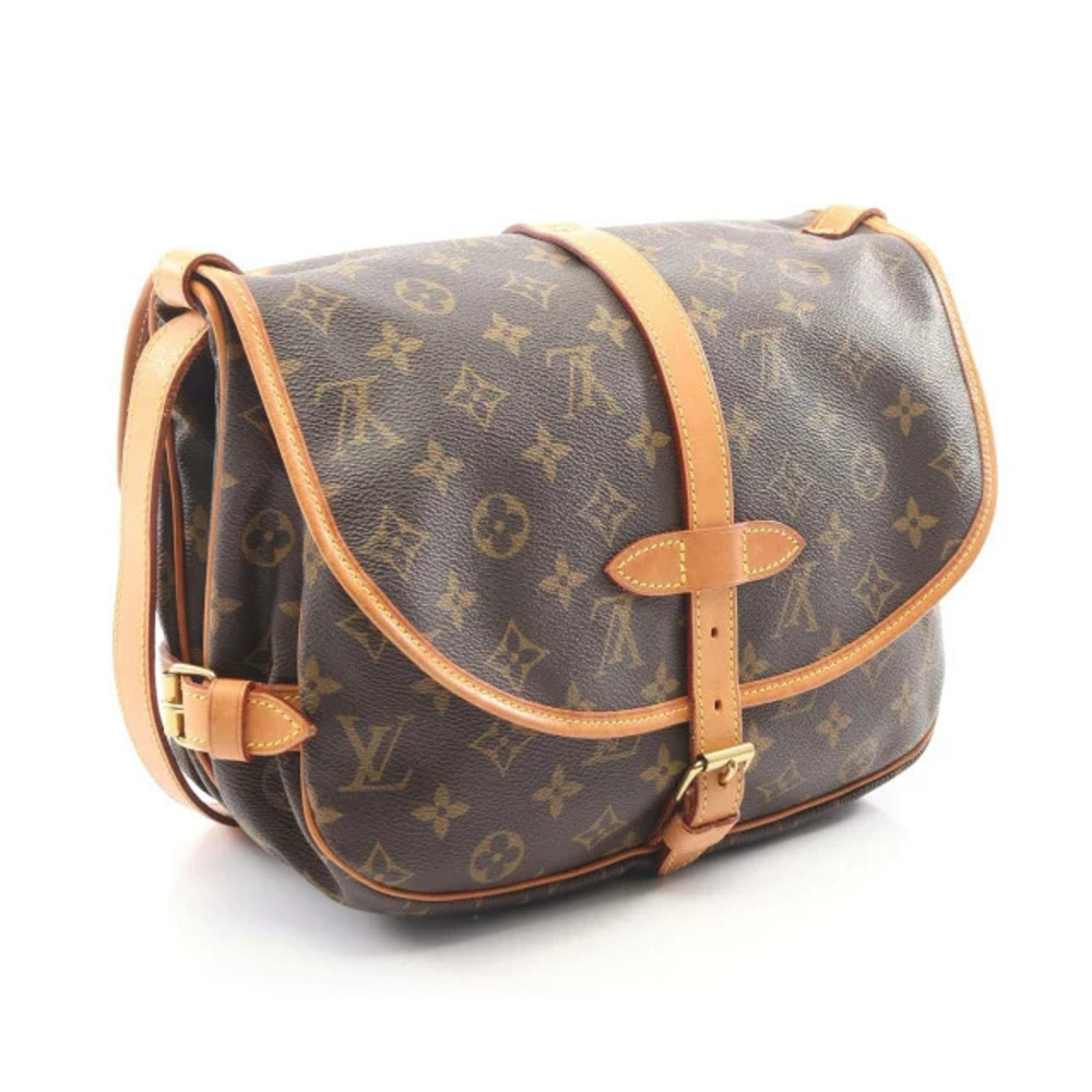 Louis Vuitton Shoulder Leather Brown Monogram Saumur Bag Canvas Brown